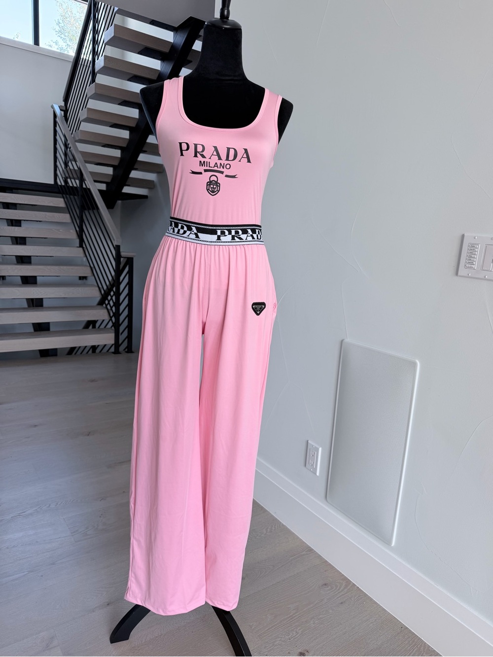 Prada Milano Pink Tank & Wide-Leg Pants Matching Set with pockets size M
